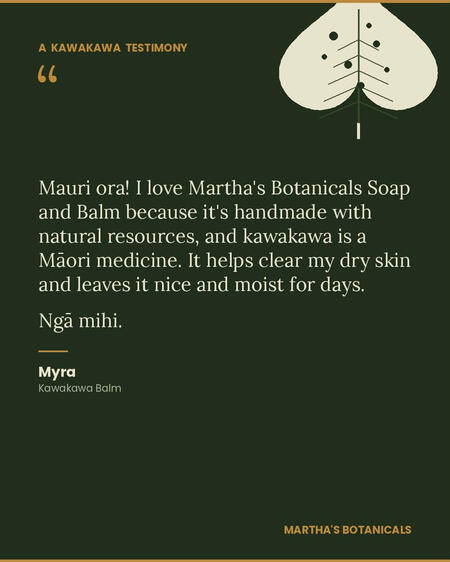 "Boxed Kawakawa Goats Milk Soap bars by Martha's Botanicals surrounded by flowers"